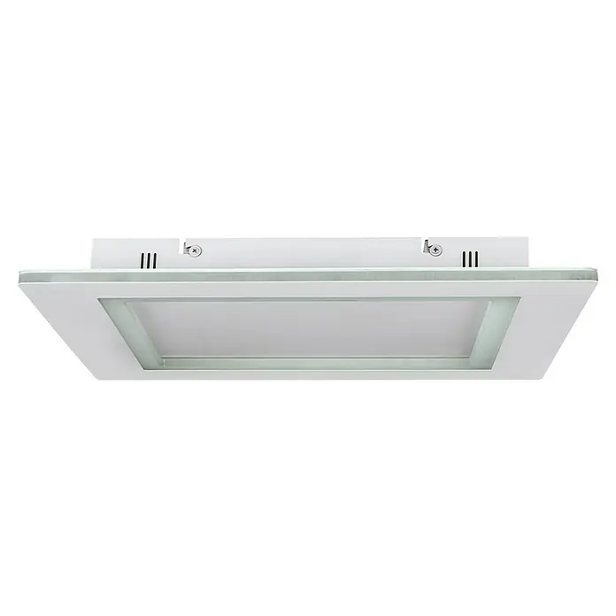 Eglo LED-Deckenleuchte Padrogiano - L x B: 450 x 450 mm, Kaltweiß, Dimmbar - Nahaufnahme einer weißen Deckenleuchte mit einem rechteckigen Design und einer Glasabdeckung. Ideal für moderne Innenräume.