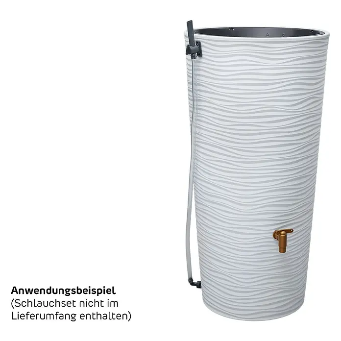 Garantia Modern Line Regenspeicher Natura 2 in 1 - 210 l, Arctic, 1 Stk. - Abbildung einer stilvollen, grauen Regentonne mit Schlauch und Hahn, die eine effiziente Wasserspeicherung ermöglicht.