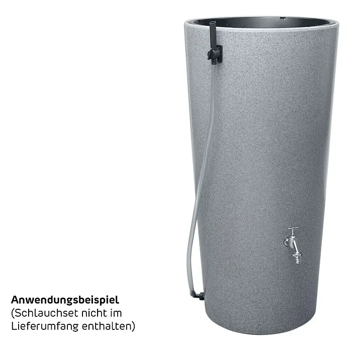 Garantia Modern Line Regenspeicher Stone 2 in 1 - 210 l, Silver - Regentonne in Granitoptik mit Schlauchanschluss und Wasserhahn. Schlauchset ist nicht im Lieferumfang enthalten.