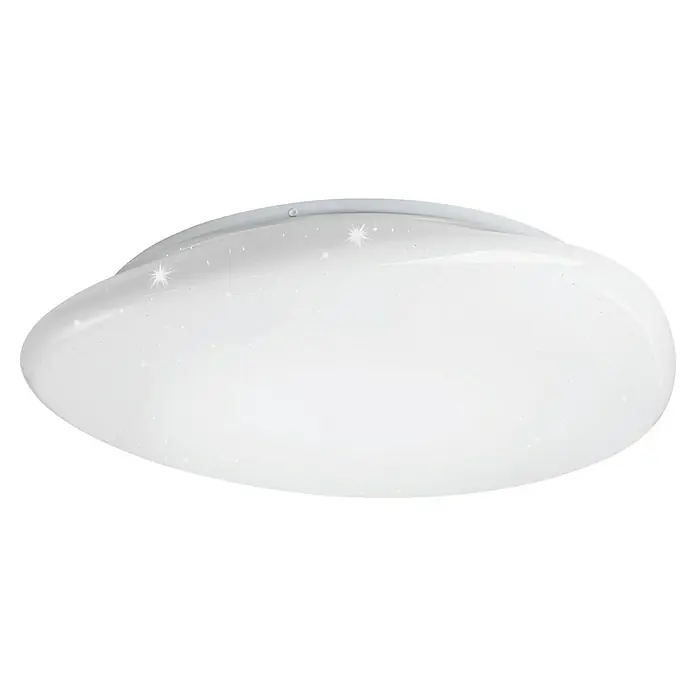 Eglo Connect LED-Deckenleuchte rund Sileras-Z - Ø x H: 43 x 6 cm, Weiß, RGBW - Nahaufnahme einer stilvollen weißen Deckenleuchte mit einem eleganten, runden Design und subtilen Glitzerakzenten, die jedem Raum einen Hauch von Eleganz verleihen.