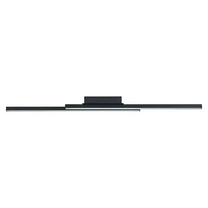 Eglo Connect LED-Deckenleuchte Fraioli-Z - L x B x H: 105 x 12 x 6,5 cm, Schwarz, RGBW - Nahaufnahme eines modernen, schwarzen Dunstabzugs mit silbernen Akzenten, der ein elegantes Küchendesign betont.