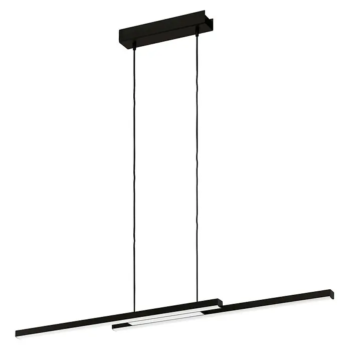 Eglo Connect LED-Pendelleuchte Fraioli-Z - L x B x H: 105,5 x 10 x 120 cm, Schwarz, RGBW - Ein dunkler Duschvorhang mit einem Stangensystem und einer schwarzen Stange, ideal für moderne Badezimmer, um Privatsphäre und Stil zu gewährleisten.