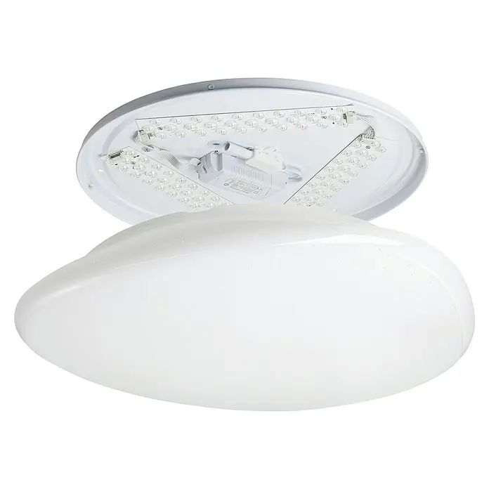 Eglo Connect LED-Deckenleuchte rund Sileras-Z - Ø x H: 43 x 6 cm, Weiß, RGBW - Eine LED-Deckenleuchte in Weiß mit runder Form, teilweise geöffnet, um die internen LED-Elemente zu zeigen.