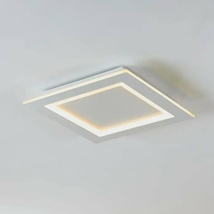 Eglo LED-Deckenleuchte Padrogiano - L x B: 450 x 450 mm, Kaltweiß, Dimmbar - Quadratische Deckenleuchte mit LED-Beleuchtung in einem modernen, minimalistischen Design, ideal für stilvolle Innenräume.