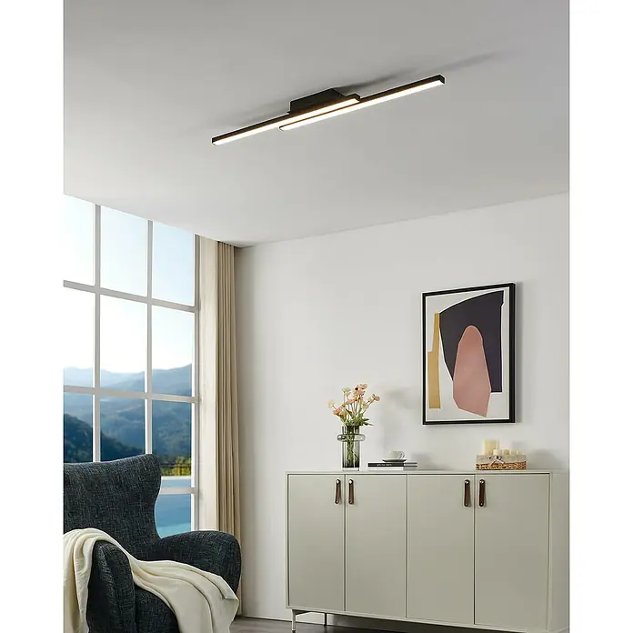 Eglo Connect LED-Deckenleuchte Fraioli-Z - L x B x H: 105 x 12 x 6,5 cm, Schwarz, RGBW - Moderne Deckenleuchte mit minimalistischem Design. Die schlanken, schwarzen Balken strahlen helles, warmes Licht in den Raum.