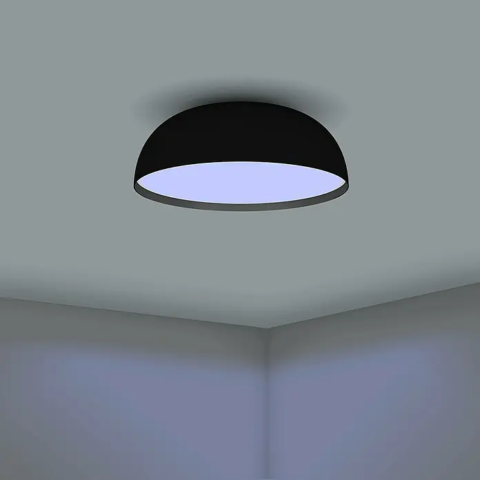 Eglo Connect LED-Deckenleuchte rund Tollos-Z - Ø x H: 40 x 13 cm, Schwarz, Weiß, RGBW - Schwarz Halb Kugel Leuchte an der Decke montiert, strahlt subtiles Licht aus, wodurch eine elegante Atmosphäre entsteht.