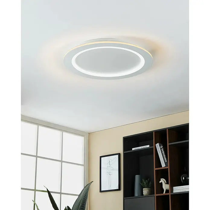 Eglo LED-Deckenleuchte Padrogiano-Z - Durchmesser: 59,5 cm, Kaltweiß, Kunststoff, Dimmbar - Moderne weiße LED Deckenleuchte, die ein sanftes und gleichmäßiges Licht im Raum verteilt. Elegantes Design für ein modernes Ambiente.