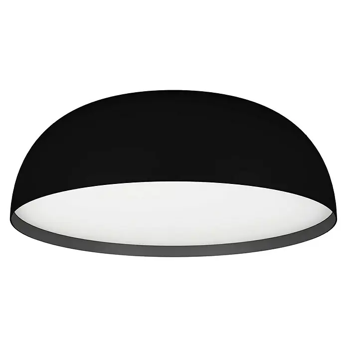 Eglo Connect LED-Deckenleuchte rund Tollos-Z - Ø x H: 40 x 13 cm, Schwarz, Weiß, RGBW - Nahaufnahme einer schwarzen, halbkugelförmigen Deckenleuchte mit weißem Diffusor für eine weiche, gleichmäßige Ausleuchtung.