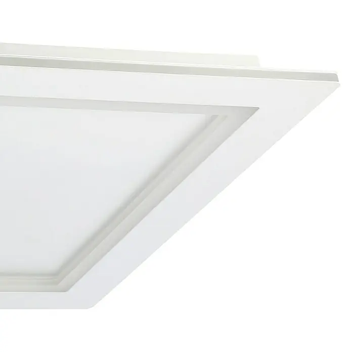 Eglo LED-Deckenleuchte Padrogiano - L x B x H: 59,5 x 59,5 x 0,5 cm, 35,5 W, Kaltweiß - Nahaufnahme einer modernen, quadratischen LED-Deckenleuchte in Weiß, die ein helles und minimalistisches Design zeigt.