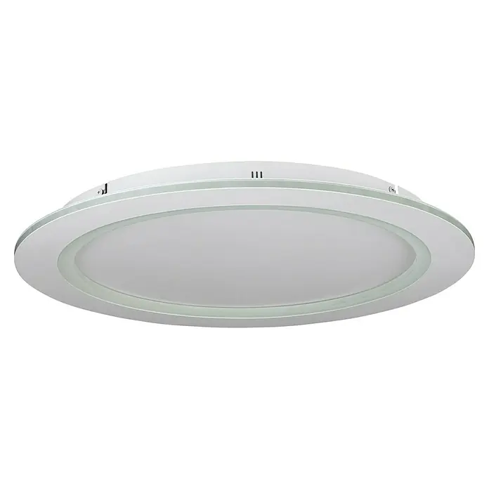 Eglo LED-Deckenleuchte Padrogiano-Z - Durchmesser: 59,5 cm, Kaltweiß, Kunststoff, Dimmbar - Nahaufnahme einer runden, flachen LED-Deckenleuchte mit weißem Rahmen und diffusem Lampenschirm.