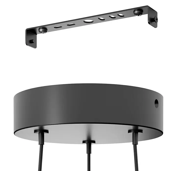Eglo LED-Pendelleuchte Zillerio-Z - L x B x H: 1.160 x 300 x 1.100 mm, Dimmbar - Detaillierte Ansicht einer modernen, runden Pendelleuchte in Schwarz mit Befestigungselementen. Elegantes Design für stilvolle Beleuchtung.