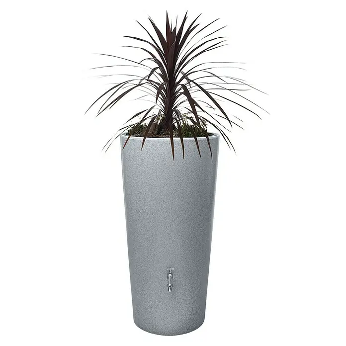 Garantia Modern Line Regenspeicher Stone 2 in 1 - 210 l, Silver - Stilvoller Regenspeicher in Granit-Optik mit Pflanzschale, inklusive dekorativer Bepflanzung, für eine attraktive Gartengestaltung und praktische Wassernutzung.