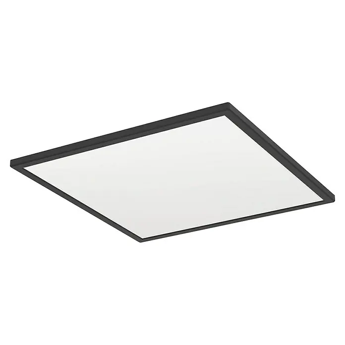 Eglo LED-Deckenleuchte Rovito-R - 17 W, L x B x H: 50 x 50 x 3,2 cm, Schwarz, Tageslichtweiß - Eine Deckenleuchte mit einem quadratischen, weißen Lichtpaneel und einem schlanken, dunklen Rahmen. Perfekt für moderne Innenräume.