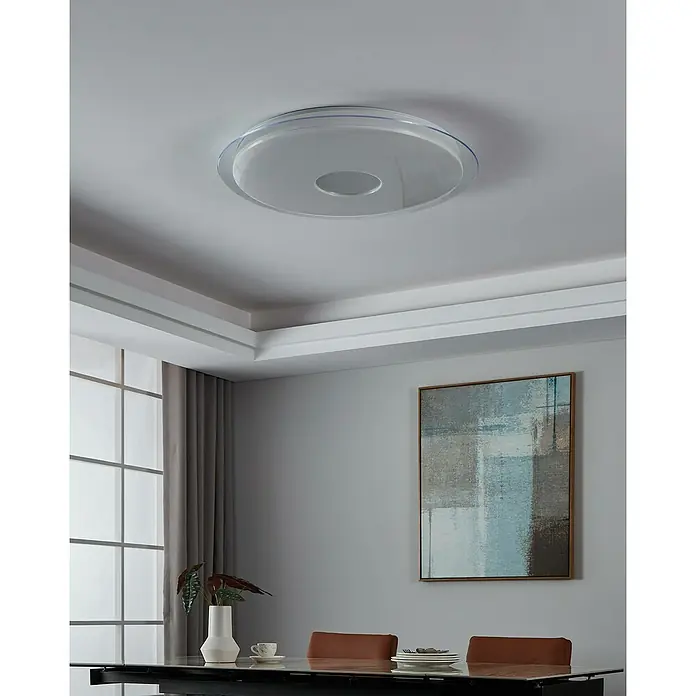 Eglo Connect LED-Deckenleuchte rund Lanciano-Z - 38,1 W, Ø x H: 77 x 9,5 cm, Weiß, Transparent, Tageslichtweiß - Elegante Deckenleuchte mit runder Form und minimalistischem Design, ideal für moderne Wohnräume. Sie spendet helles, gleichmäßiges Licht.