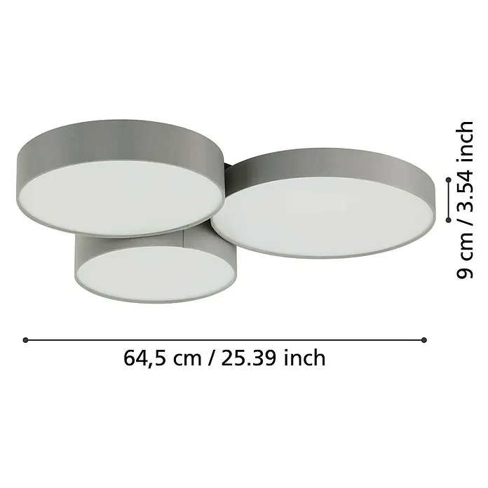 Eglo Connect LED-Deckenleuchte Barbano-Z - L x B x H: 56,5 x 60,5 x 9 cm, Schwarz, RGBW - Moderne Deckenleuchte mit drei runden Lampenschirmen in Grau und Weiß, die eine stilvolle Beleuchtungslösung für jeden Raum bietet.