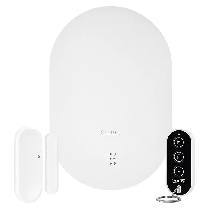 Abus Alarmanlagen-Set Smartvest Pro FUAA45000 - Akustischer Alarm - Abus Smartvest Funkalarmanlage mit einem Türsensor und einem Funkschlüsselanhänger, ideal für zuverlässigen Einbruchschutz und Sicherheit.