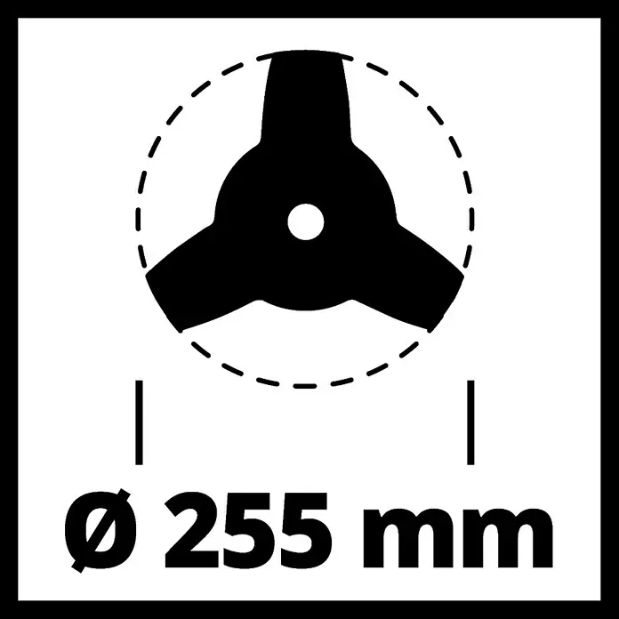 Einhell Ersatzmesser 255 - Passend für: Einhell Motor-Sensen mit 25,4 mm-Bohrung - Abbildung eines 255-mm-Messers für Rasentrimmer, das für effizientes Schneiden von Gras und Gestrüpp entwickelt wurde.