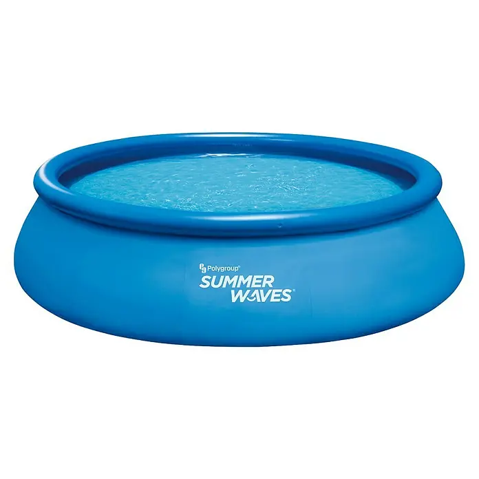 Quick-Up-Pool Summer Waves - Ø x H: 457 x 107 cm, Blau, 12.265 l - Aufblasbarer blauer "Summer Waves" Pool, gefüllt mit Wasser, ideal für sommerlichen Badespaß im Garten.