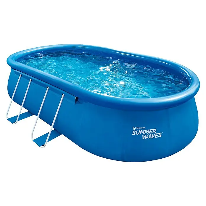 Quick-Up-Pool Summer Waves - L x B x H: 549 x 305 x 107 cm, Blau, 10.978 l, Oval - Aufstellpool mit Leiter, gefüllt mit Wasser, mit blauem Rand und blauem Gehäuse.