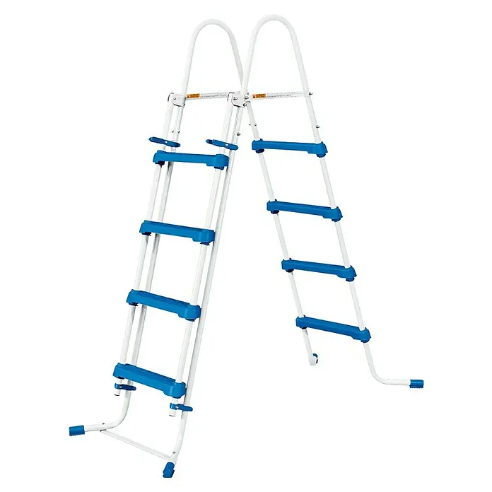 Poolleiter Summer Waves - Passend für: Pools bis 132 cm Höhe, Stahl - Weiße A-Rahmen-Leiter mit blauen Stufen und einer sicheren Konstruktion. Ideal für den Poolzugang und diverse Wartungsarbeiten.