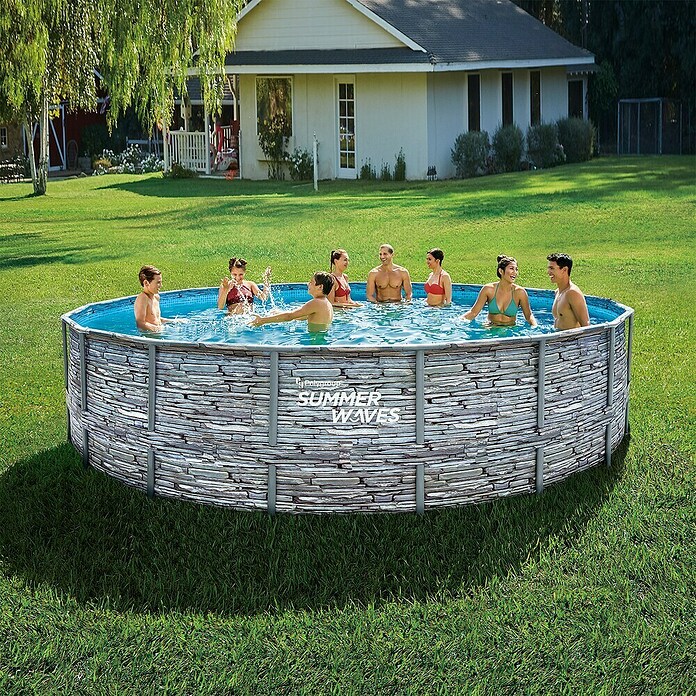 Frame-Pool Summer Waves Elite (Ø x H: 549 x 132 cm, Steingrau, 27 406 l) | BAUHAUS