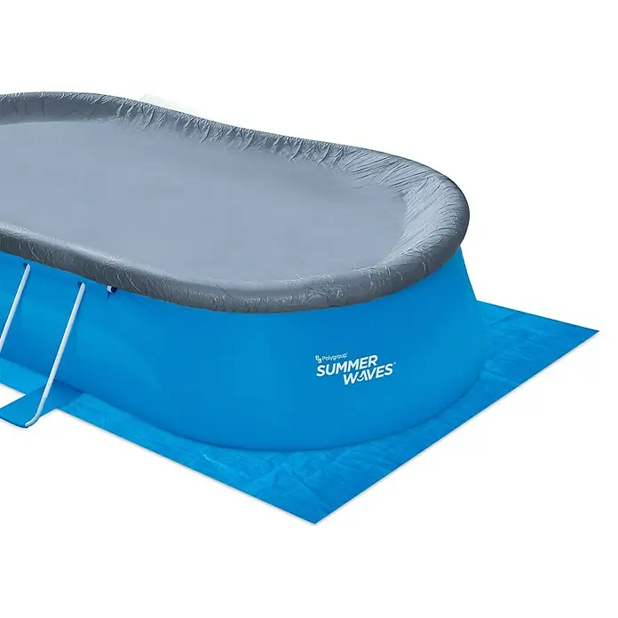 Quick-Up-Pool Summer Waves - L x B x H: 457 x 305 x 107 cm, Blau, 8.670 l, Oval - Ein aufblasbarer Summer Waves Pool mit grauer Abdeckung und blauer Unterlage. Ideal für sommerlichen Badespaß im eigenen Garten.