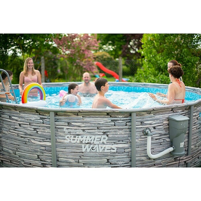 Frame-Pool Summer Waves Elite (Ø x H: 427 x 107 cm, Steingrau, 13 294 l) | BAUHAUS