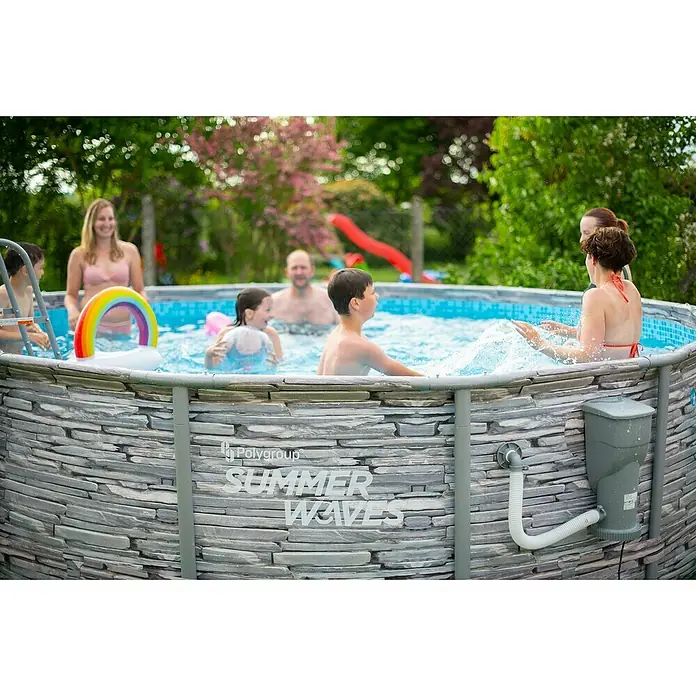 Frame-Pool Summer Waves Elite - Ø x H: 427 x 107 cm, Steingrau, 13.294 l - Im Gartenpool Summer Waves planschen Kinder und Erwachsene, die das kühle Nass an einem sonnigen Tag genießen.
