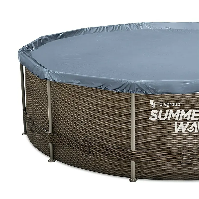 Frame-Pool Summer Waves Active - Ø x H: 457 x 107 cm, Braun, 15.297 l - Abgedeckter Pool der Marke Summer Waves mit Rattanoptik für den Garten.