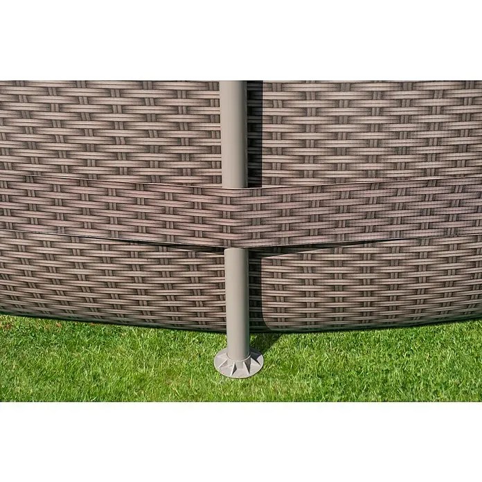 Frame-Pool Summer Waves Active - Ø x H: 457 x 107 cm, Braun, 15.297 l - Nahaufnahme eines stilvollen Outdoor-Pools mit Rattan-Optik und stabilen Stützstreben. Perfekt für Sommerliche Entspannung im eigenen Garten.