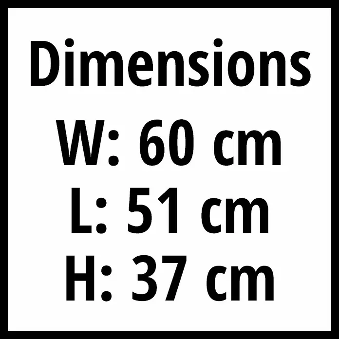 Einhell Mähroboter-Garage - L x B x H: 51 x 60 x 37 cm, Einhell Freelexo Mähroboter - Abmessungen: Breite 60 cm, Länge 51 cm, Höhe 37 cm.
