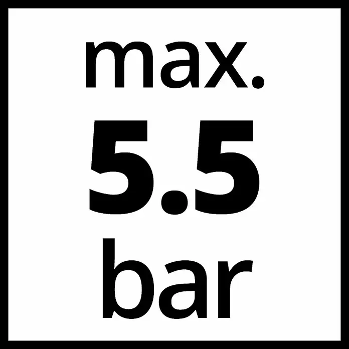 Einhell Vorfilter - Passend für: Einhell Gartenpumpen, Hauswasserwerke und Hauswasserautomaten - Abbildung eines Schildes mit der Aufschrift "max. 5.5 bar", das den maximal zulässigen Druck angibt.