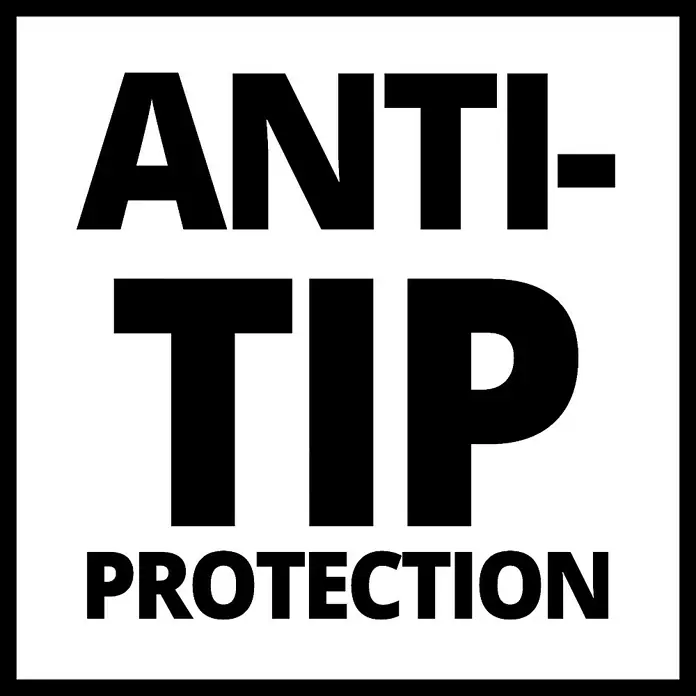 Einhell Pumpen-Anschlussstück - Passend für: Einhell Klarwasserpumpe GE-SP 18 LL - "Anti-Tip Protection"-Schild in Schwarz-Weiß zur Kennzeichnung von Kippschutzvorrichtungen.