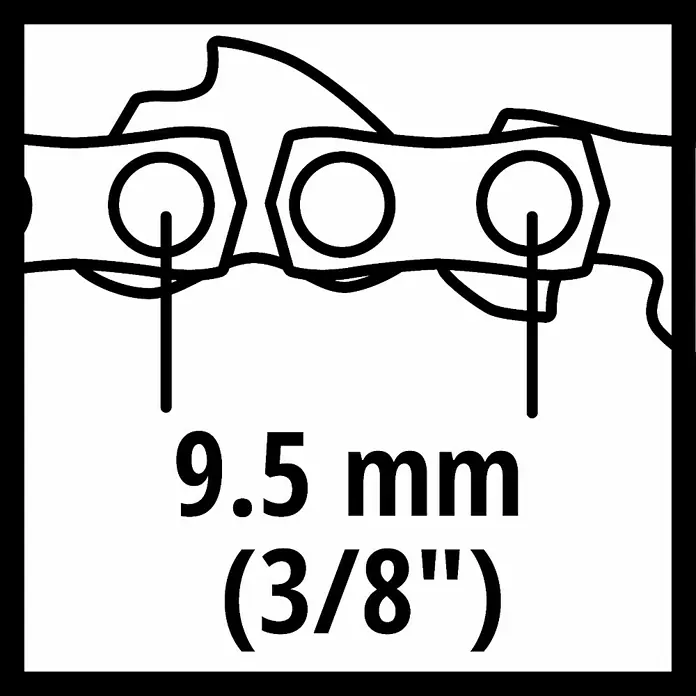 Einhell Sägekette - Passend für: Einhell Akku-Kettensäge FORTEXXA 18/20 TH - Abbildung einer Kettensägenkette mit der Angabe 9,5 mm (3/8") als Teilungsmaß.