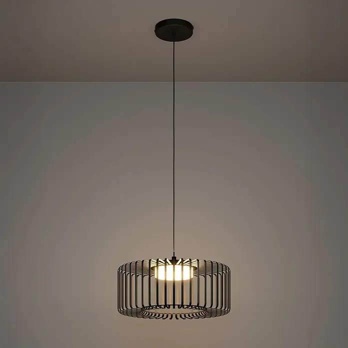 Eglo Connect LED-Pendelleuchte rund Ginestrone-Z - 22 W, Ø x H: 45 x 110 cm, Schwarz, RGBW - Schwarze Pendelleuchte mit Käfigdesign und warmem Licht für stilvolle Beleuchtung im Raum.