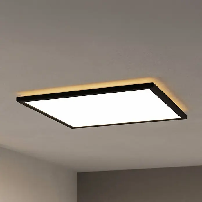 Eglo LED-Deckenleuchte Rovito-R - 17 W, L x B x H: 50 x 50 x 3,2 cm, Schwarz, Tageslichtweiß - Quadratische Deckenleuchte mit schwarzem Rahmen und hellem, diffusem Licht für eine moderne Raumbeleuchtung.