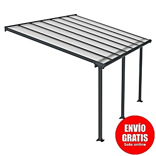 Palram – Canopia Marquesina adosada Olympia (An x Pr: 425 x 300 cm, Gris antracita, Policarbonato, Transparente)