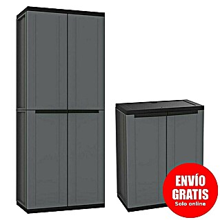 Terry J-Base Armario multiusos de plástico  Alto + Bajo (Gris oscuro/Negro, Plástico, 2 pzs.)