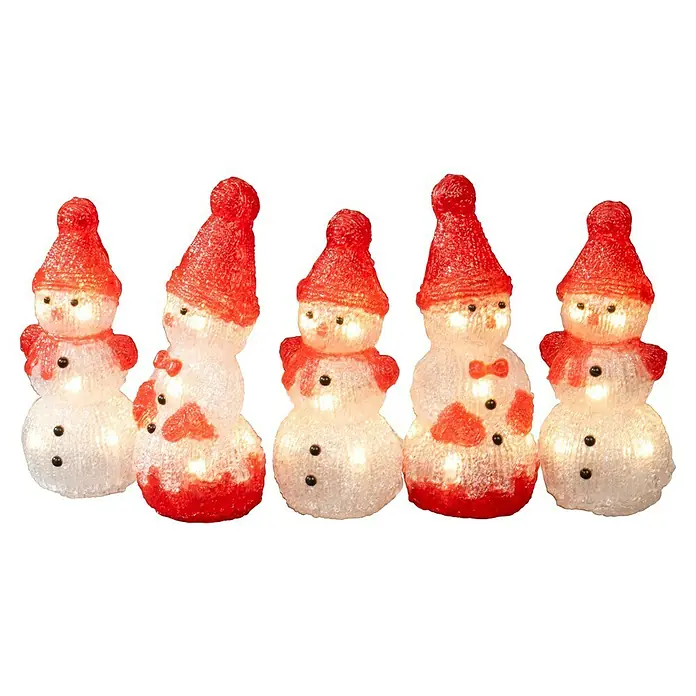 Konstsmide LED-Lichterkette Schneemänner - Innen, Lichtfarbe: Warmweiß, Anzahl Leuchtmittel: 40 Stk., Netzbetrieben - Fünf entzückende Schneemann-Leuchten mit roten Hüten und Knöpfen, die festliche Wärme und winterlichen Charme verbreiten.