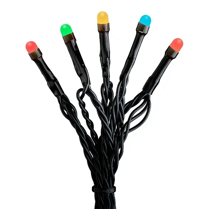 Konstsmide LED-Lichterkette Gefrostet - Außen, Lichtfarbe: RGB, Anzahl Leuchtmittel: 200 Stk., Netzbetrieben, Länge: 41,84 m - LED-Lichterkette mit bunten Lichtern auf schwarzem Kabel, ideal für Dekorationen und festliche Beleuchtung.