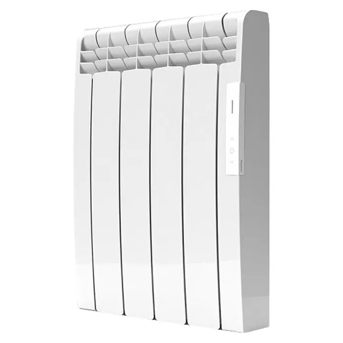 Rointe Emisor térmico Eoniq WiFi - 600 W, Blanco, 9,7 x 43 x 58,5 cm, Fluido - Una imagen detallada de un radiador blanco, que muestra su diseño elegante y el panel de control fácil de usar.