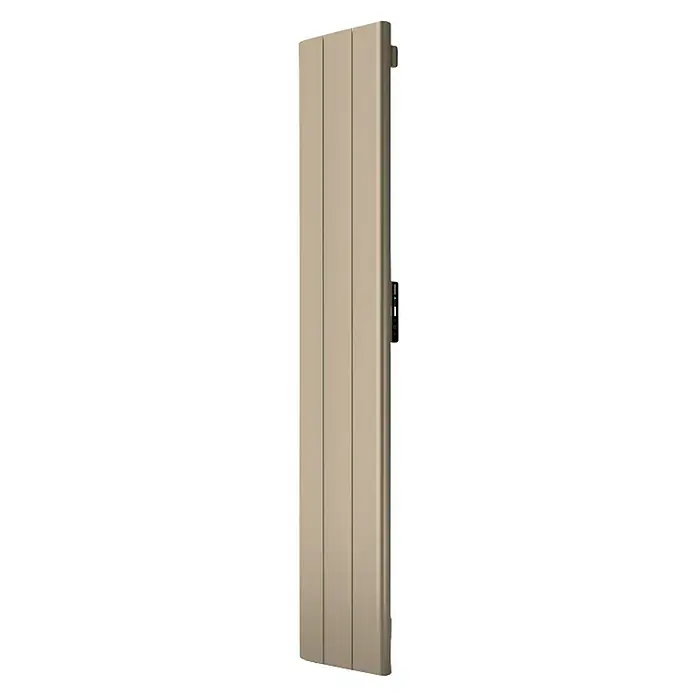 Rointe Emisor térmico vertical WiFi Palaos - 1.500 W, Beige, 4 x 35,6 x 180 cm, Cerámico - Primer plano de un radiador con un diseño elegante, perfecto para espacios modernos y una distribución eficiente del calor.