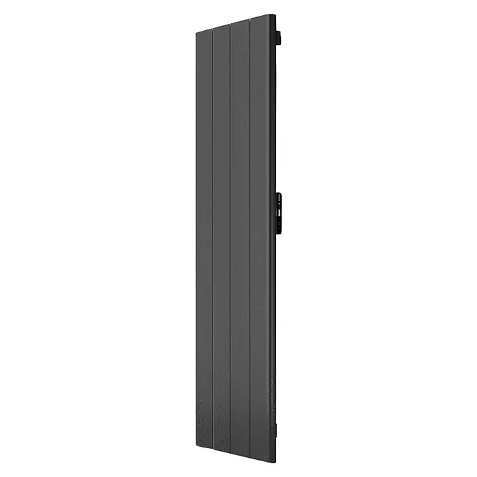 Rointe Emisor térmico vertical WiFi Palaos - 2.000 W, Negro, 4 x 47,6 x 180 cm, Cerámico - Primer plano de un radiador elegante, que muestra un diseño moderno y funcionalidad, perfecto para un hogar acogedor.