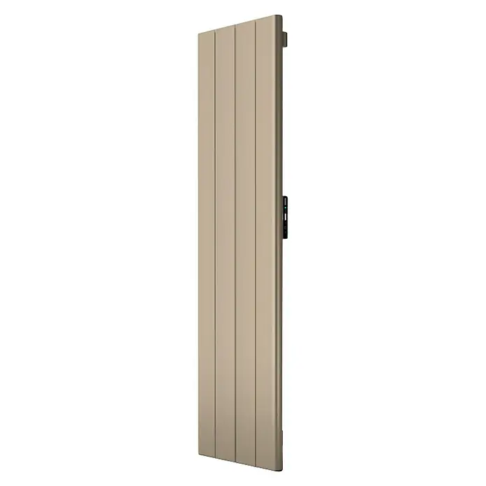 Rointe Emisor térmico vertical WiFi Palaos - 2.000 W, Beige, 4 x 47,6 x 180 cm, Cerámico - Primer plano de un radiador de panel en tonos neutros, mostrando su diseño moderno y tecnología de calefacción eficiente.