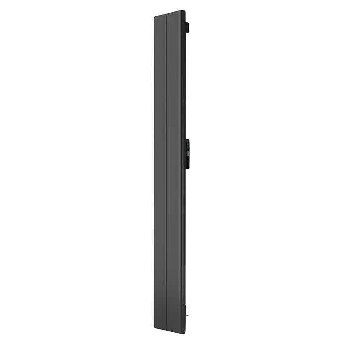 Rointe Emisor térmico vertical WiFi Palaos - 1.000 W, Negro, 4 x 23,6 x 180 cm, Cerámico - Detalle de una cerradura electrónica gris con manija y pantalla integrada, que combina seguridad moderna con un diseño minimalista.