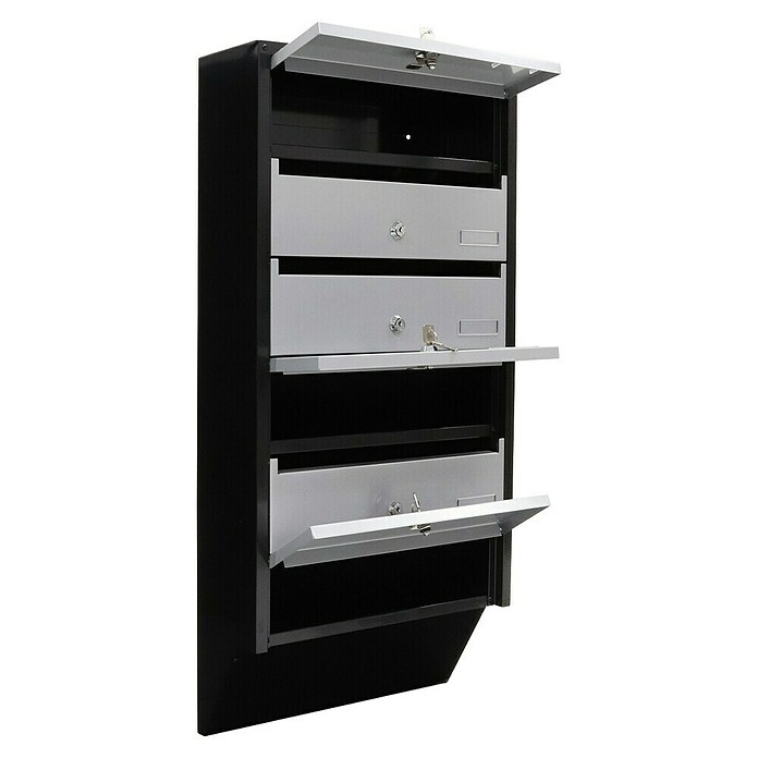 Rottner Briefkastenanlage (L x B x H: 38,5 x 14 x 82,4 cm, Schwarz/Silber, Stahl) | BAUHAUS