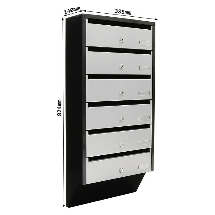 Rottner Sistem poštnih predalov  (Do x Š x V: 38,5 x 14 x 82,4 cm, Črna/srebrna, Jeklo, Imenska tablica, Število modularnih prostorov: 6 kos) | 1347 - Briefkästen/Zeitungsboxen Metall | AAHE - Briefkästen/Zeitungsboxen | AAH - Sicherheit | AA - Eisenwaren | A - Eisenwaren | BAUHAUS