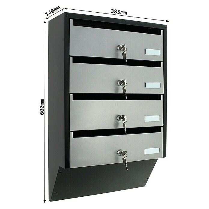 Rottner Briefkastenanlage (L x B x H: 38,5 x 14 x 60 cm, Schwarz/Silber, Stahl, Namensschild) | BAUHAUS