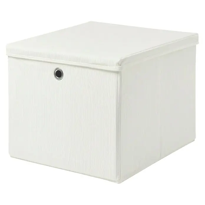 Dolle Caja con tapa Softbox - L x An x Al: 385 x 360 x 320 mm, Polipropileno, Blanco - Un cesto de almacenamiento blanco con forma de cubo con tapa y un orificio con un ojal en la parte delantera. Perfecto para guardar varios objetos.