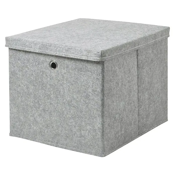 Dolle Caja con tapa Softbox - L x An x Al: 385 x 360 x 320 mm, Polipropileno, Gris - Cubo de almacenamiento de fieltro gris con tapa y agujero de asa, ideal para organizar ropa y juguetes en la habitación de los niños.